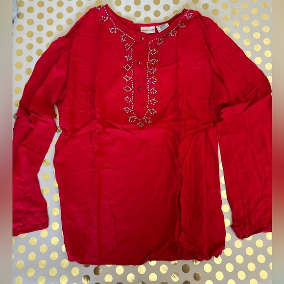 White Stag Red Embellished Long Sleeve Blouse - Picture 1 of 3